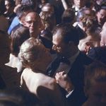 Playwright Arthur Miller dancing with his wife Marilyn Monroe, at the April in Paris Ball in the Waldorf Astoria Hotel ballroom. Circa 1957.